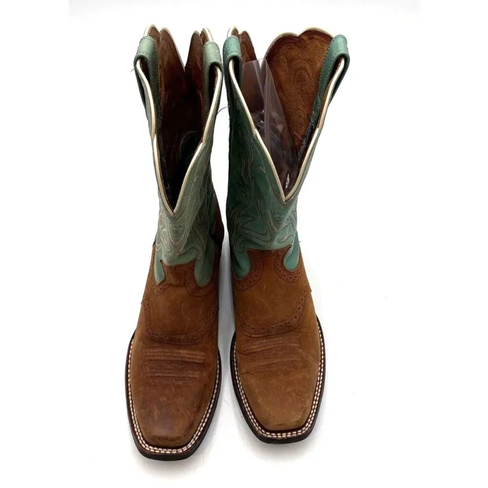 Ariat Women's 15840 Brown and Teal Leather Western Cowboy Boots Size 7.5B